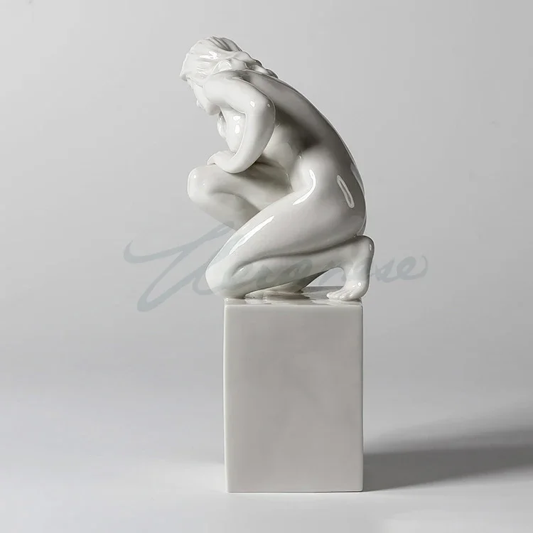 Modern Ceramic Lady's Statue Nude Girl Kneeling Naked Body Art Sculpture Abstract Characters Figurine Home Decor Gifts