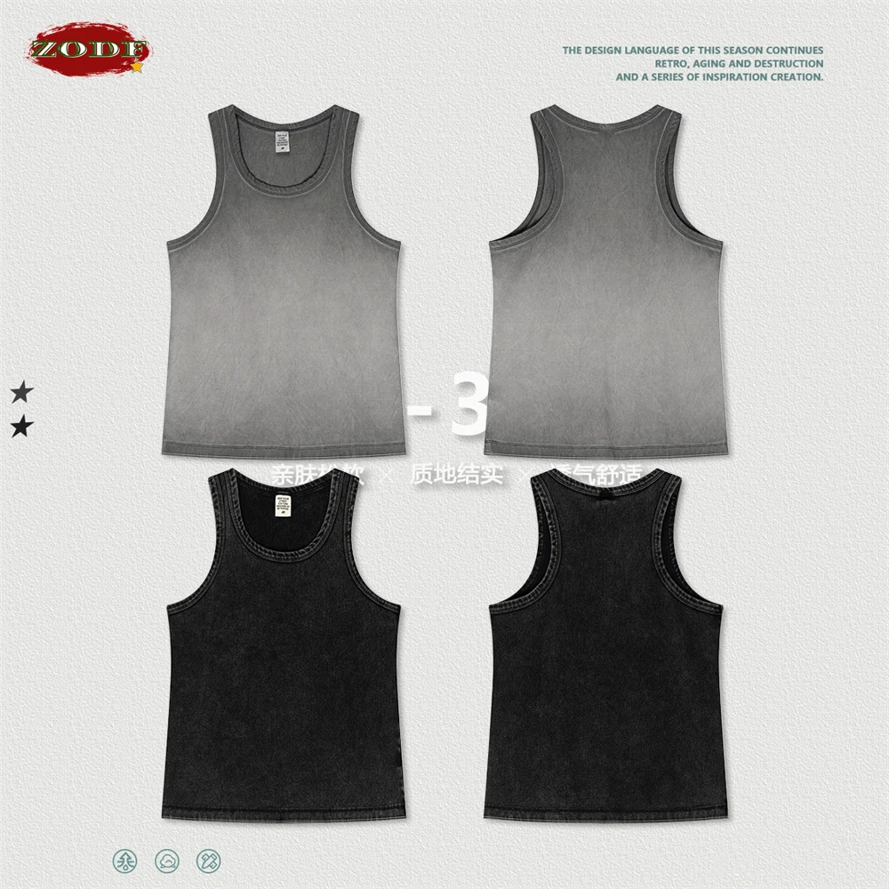 ZODF Retro 2025 Men Summer Washed Tank Tops Unisex Casual 315gsm Sleeveless Tops Sport TEE Vest Streetwears HY0980