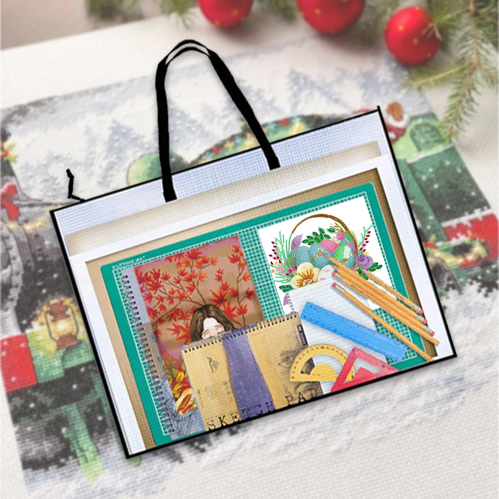 Mesh Zipper Bag with Handle Mesh Zipper Pouch Puzzle Bags Transparent Mesh File Tote Bag Pouch