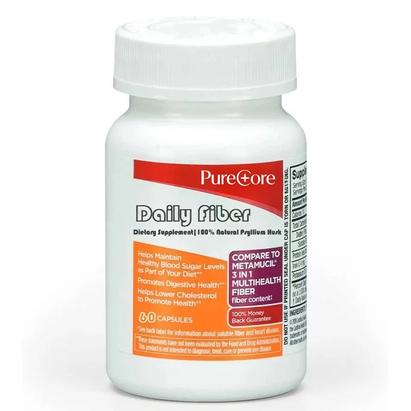 Daily Plantago Asiatica Shell Powder Supplement, 3-in-1 Fiber Promotes Digestive Health, 100% Natural, 60 Capsules