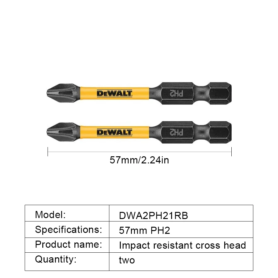 DEWALT Punte per cacciavite a percussione 2/5/10PCS PH2 57mm Cacciavite elettrico originale Resistente agli urti Testa a croce DWA2PH21RB