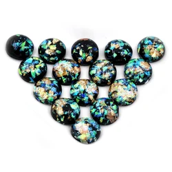 New Fashion 40pcs 8mm 10mm 12mm Black Colors Built-in metal foil Flat back Resin Cabochons Cameo