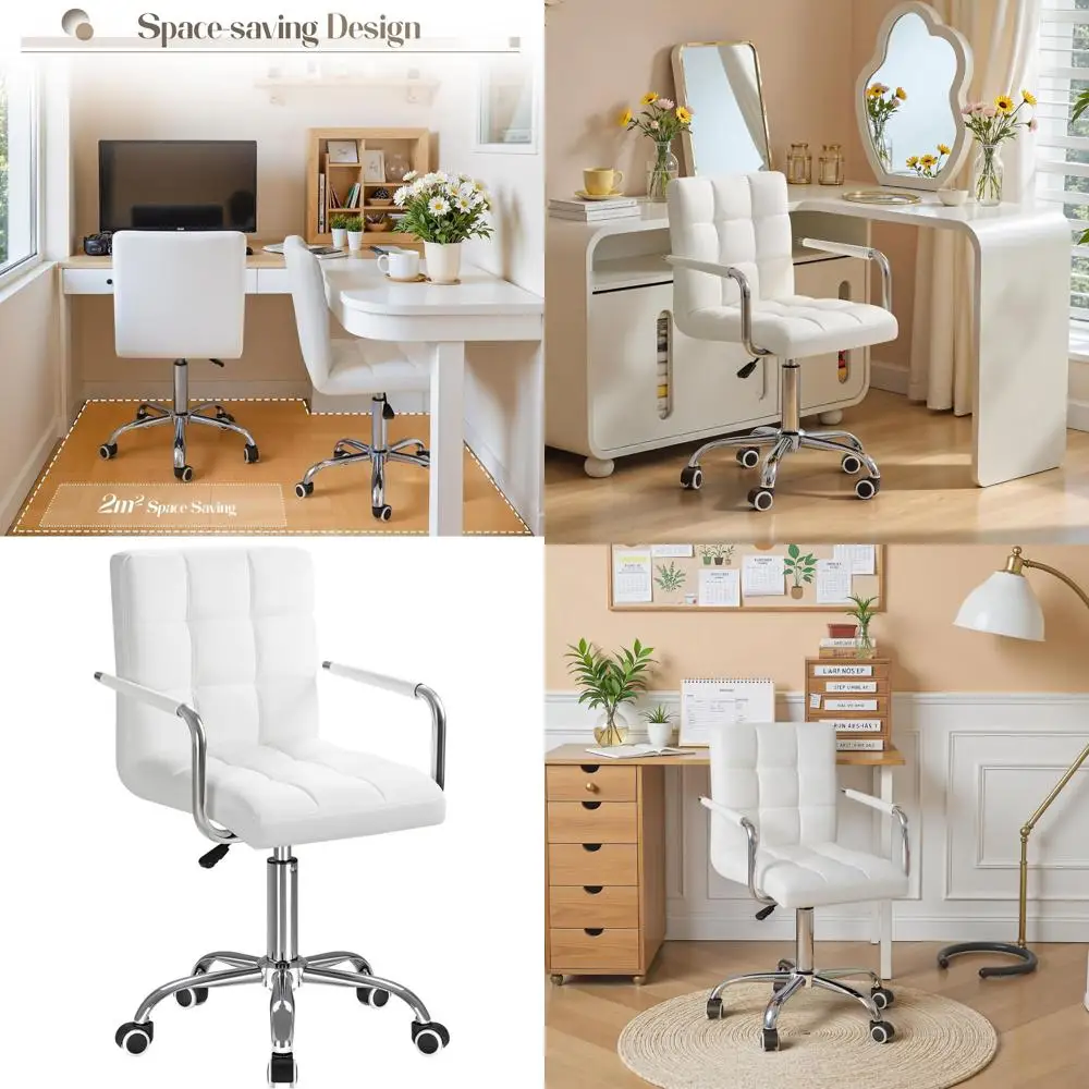 

Ретро-кресло руководителя с ребристой обивкой из искусственной кожи, поворотное, с подлокотниками, для комфортной работы дома (белое)