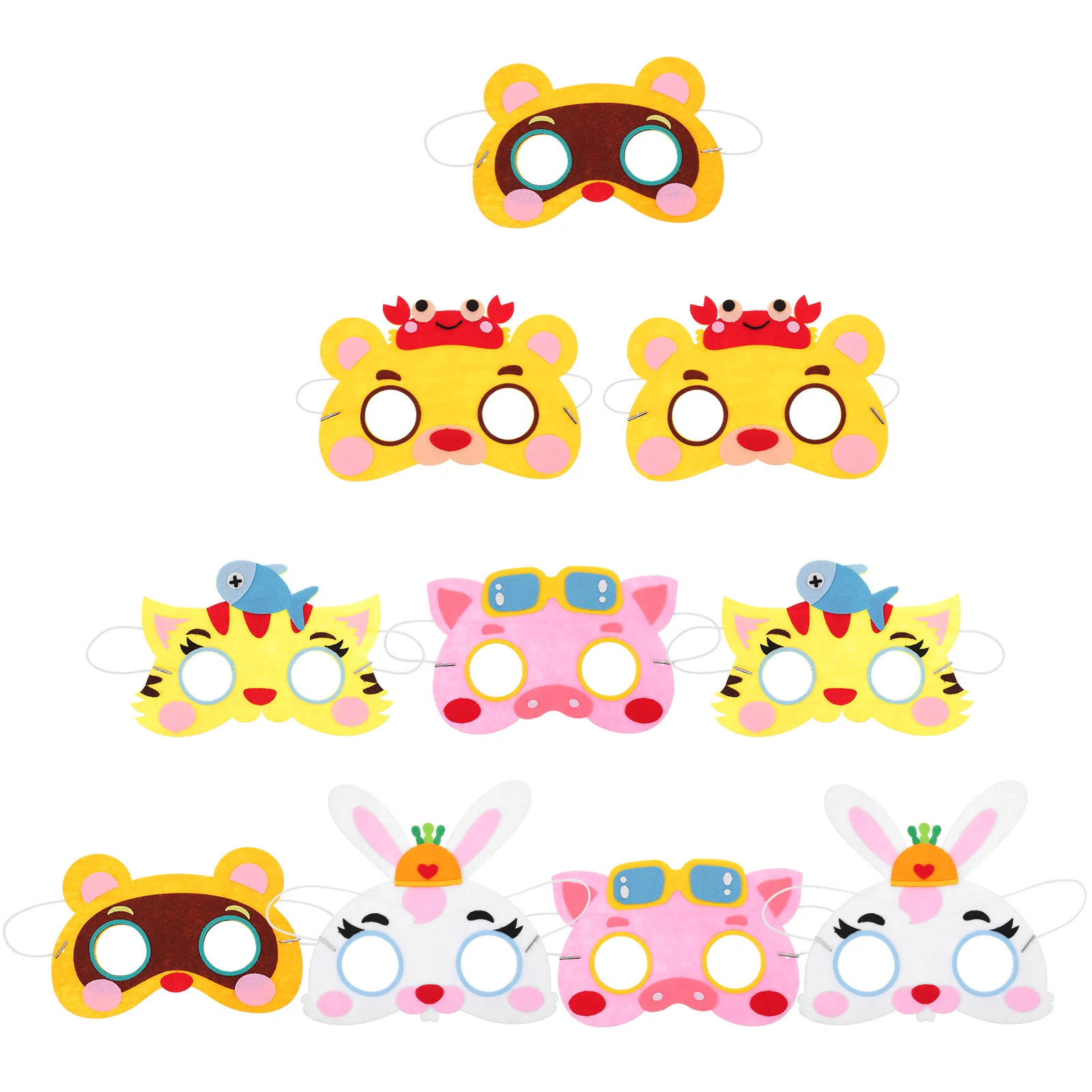 10pcs Cartoon Animal Masks Half Face Non-Woven Funny Halloween Cosplay Mask Bright Elastic Headband For