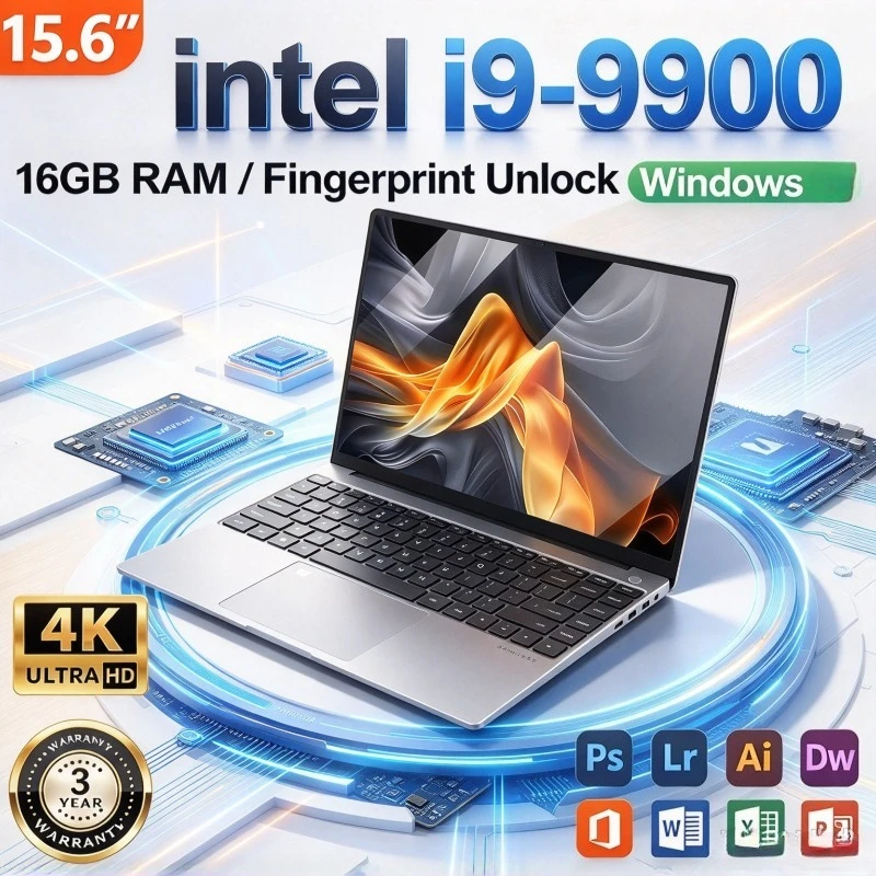 15.6" Ultra Slim Windows  Laptop Computer 32GB RAM 512GB 1TB SSD Intel I9-9900 Notebook Gamer 1920*1080 Office Computer PC