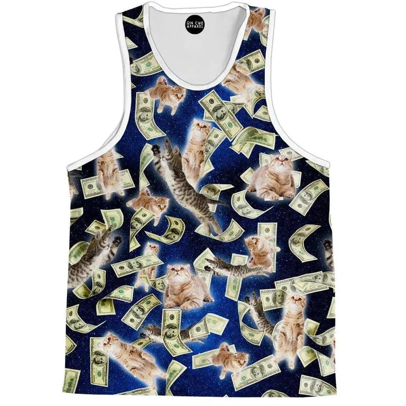 Cat Rolls 3d Printed Men Women Tank Tops Funny Pizza Graphs Tees Y2k Dollars Flag Floral Shirt Girl Hawaii Beach Tank Vest Tops