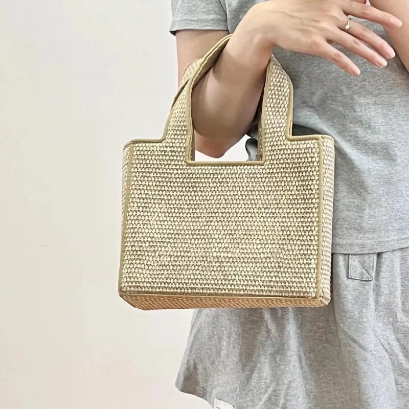 

Luxury goods [A-A] canvas shoulder bag women 2024 counter raffia woven messenger bag solid color ladies tote bag