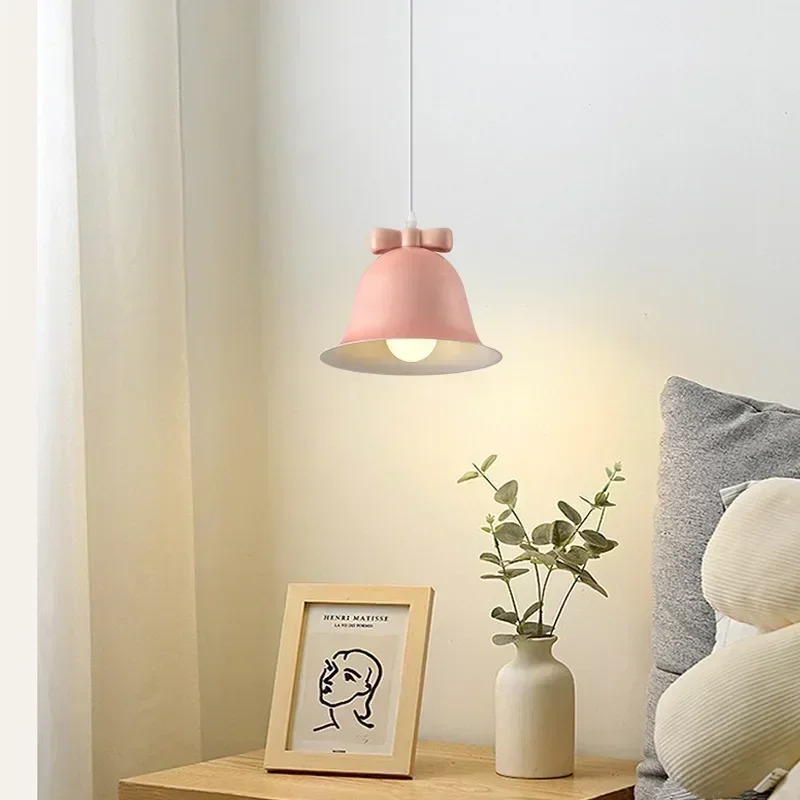 Modern Minimalist Bell Bow Pendant Light Nordic Restaurant E27 Decorative Chandelier 5w Tricolor Dimming Bedroom Bedside Lamp