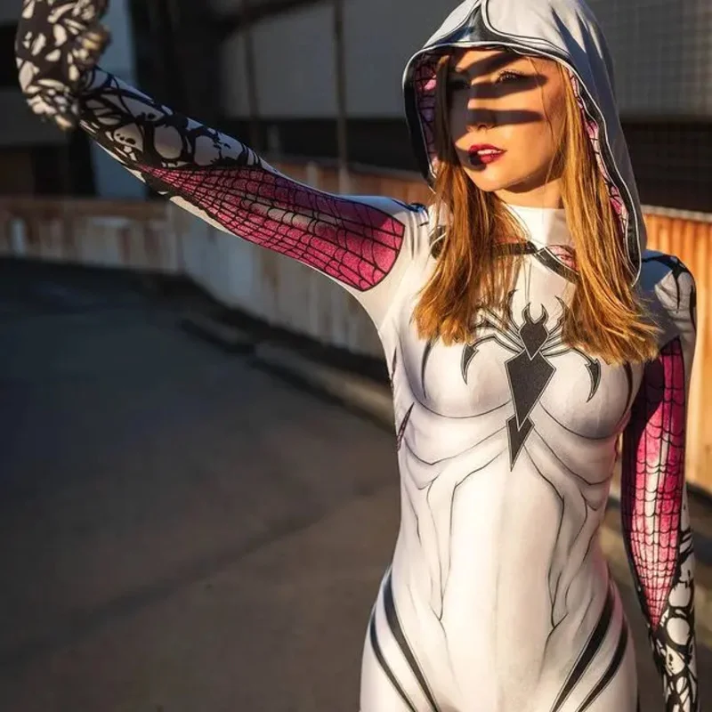 A 2025 Halloween Gwen Stacy Spider cosplay Costume Anti-Gwenom Female Girls Superhero Zentai Full Bodysuit Adults Jum New xjr89
