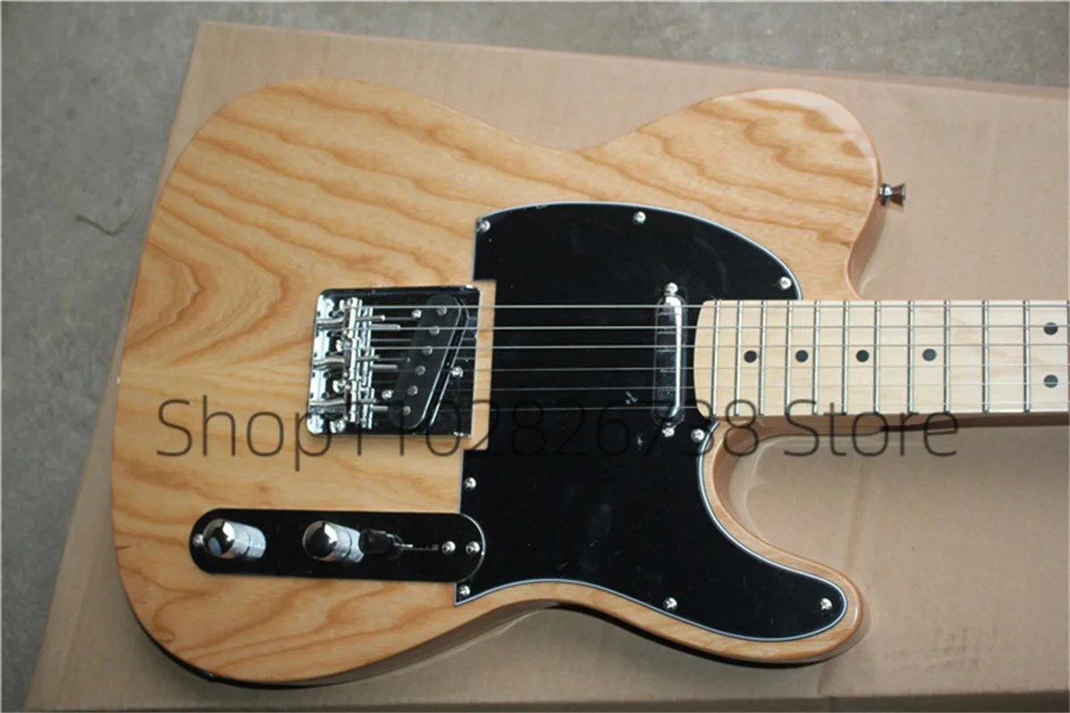 Classic Natural Electric Guitar Te Guitar ASH Wood Body Black Copper Nut Black Guard Fixed Bridge   Factory Custom