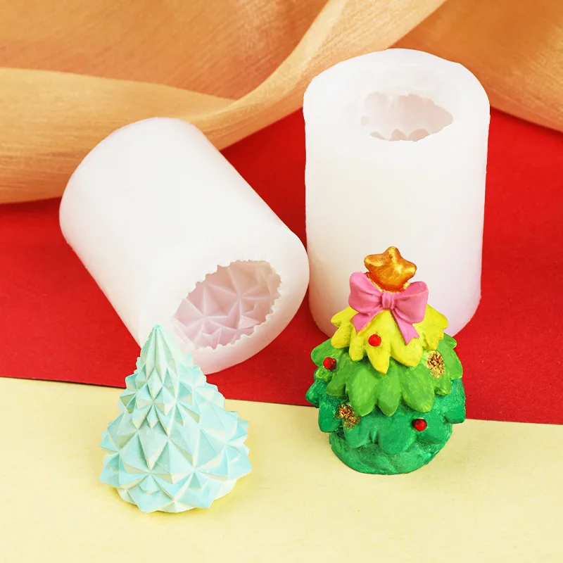 3D Geometric Christmas Tree Silicone MoldDIYAromatherapy Candle Handmade Soap Decoration Christmas Ornament Gypsum Fondant