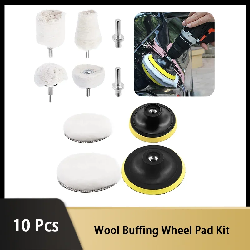 Kit de 10 Almofadas de Polimento de Lã de 3 e 5 Polegadas, Inclui Almofada de Polimento de Algodão para Polimento e Brilho de Carros