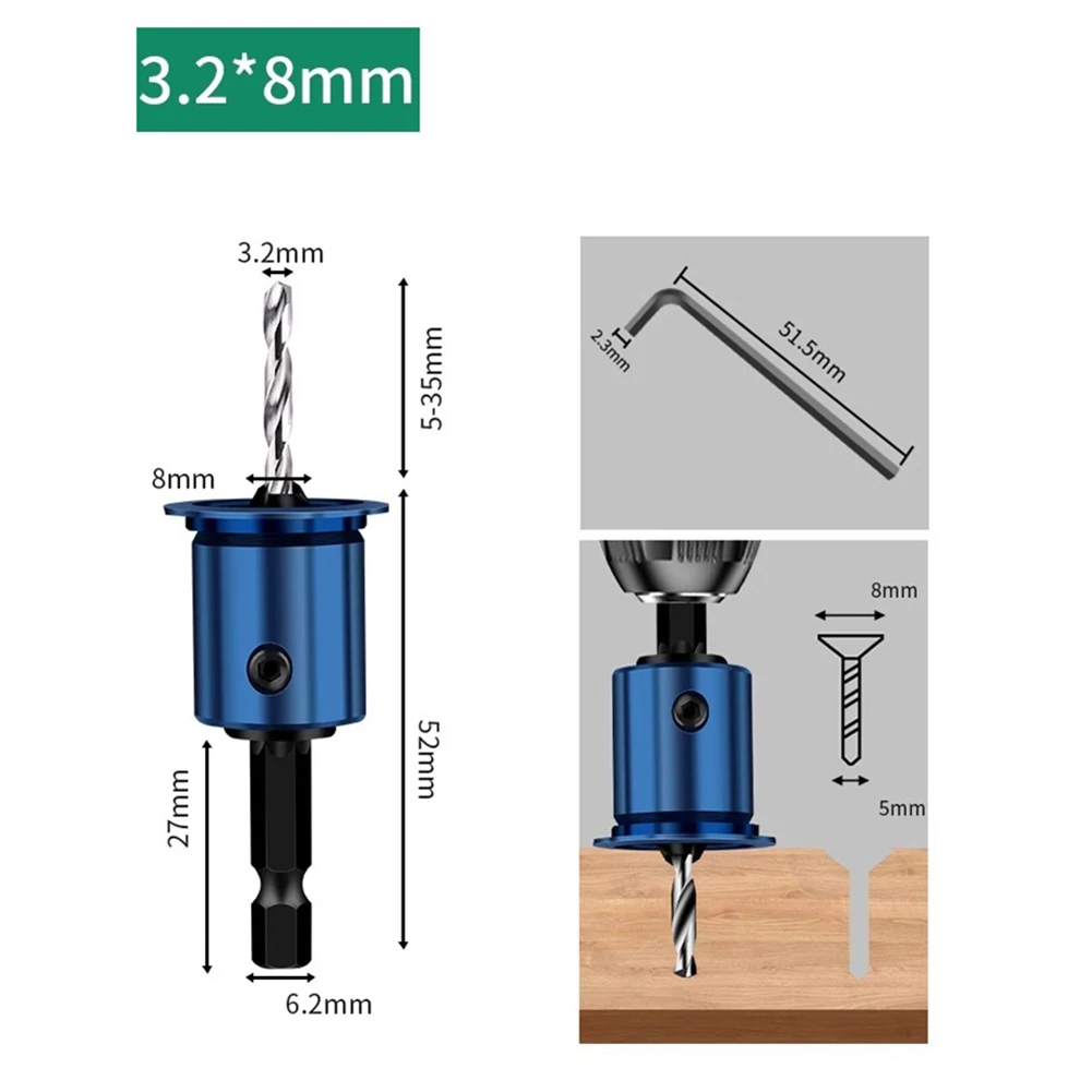 1 Stuk Verzinkboor 2.8/3/3.2/3.5Mm Voor Houtbewerking Boring Tegenboring 1/4 "Hex Schachtboor Met Zeshoekige Sleutel