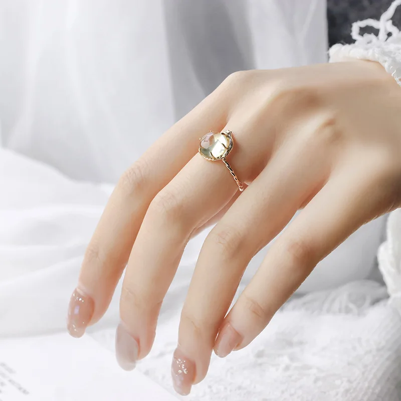 LAMOON Natural Lemon Quartz Gemstone Ring For Women 925 Sterling Silver Gold Vermeil Fine Jewelry Gift Vintage 3D Cute Cat Gift