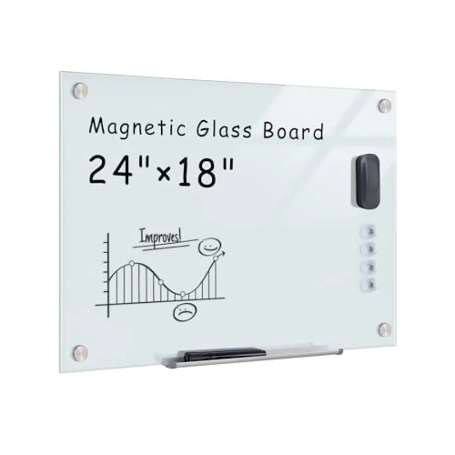 

Магнитная стеклянная доска Mifuro 24"x18" для настенного крепления, безрамная, с функцией сухого стирания, для офиса, дома и школы