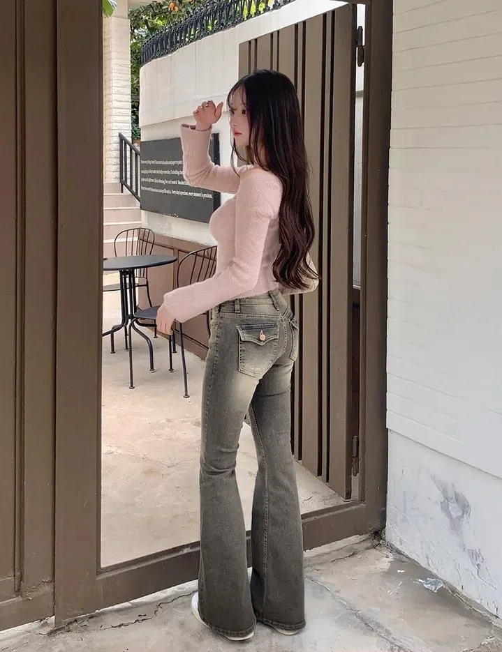 

Women's Summer Sexy Side Padded Hip-enhancing Skinny Flare Jeans Lady Streetwear Low Waist Slim Full Length Jeans