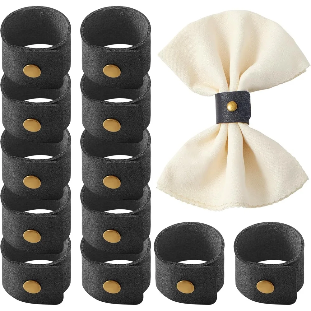 

Leather Napkin Rings Set of 12 - Fall Thanksgiving Napkin Holder, Black Halloween Vintage Farmhouse Napkin Rings Bulk for