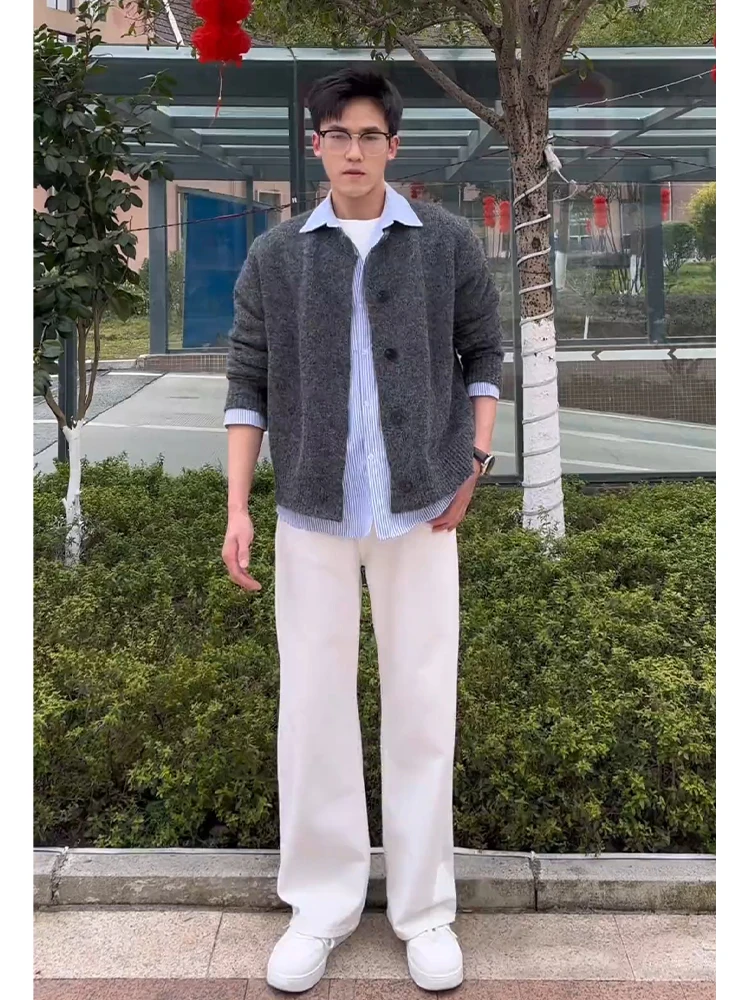

Cleanfit High Waist Lift Crotch Slimming Straight Leg Jeans Men's mid Waist White Bell Bot Youth Faion Denim Pants