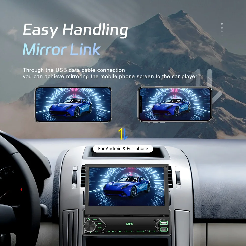 Super Sale 1 Din Touchscreen Car Stereo 7 Inch Flip Out Screen Car Radio Bluetooth FM Radio Mirror Link Car Audio with USB/AUX