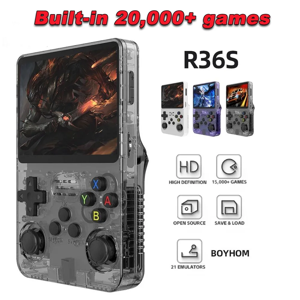 R36S Expandable TF Card Retro Handheld Game Console Plug and Play Built-in 15000+ Classic Games No Need Download System Linux