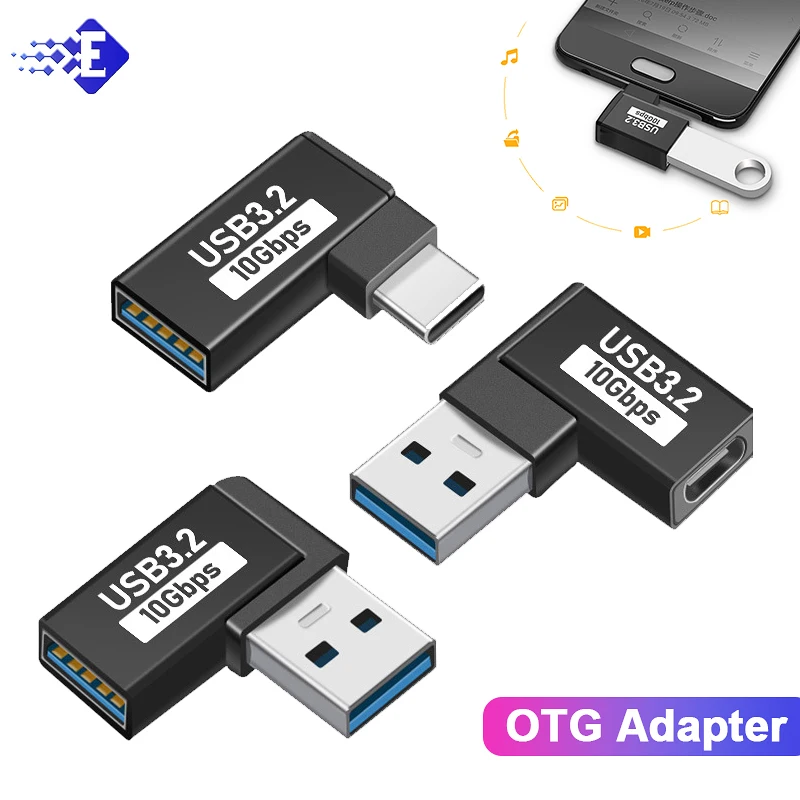 Adaptador USB en forma de U, adaptador de ángulo recto de 90 grados, USB hembra a USB macho, adaptador de datos rápido de 10Gbps, convertidor de carga