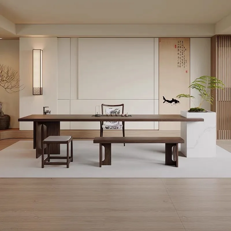 Tea table Solid wood large board Modern Kung Fu tea table Business tea table Office  room