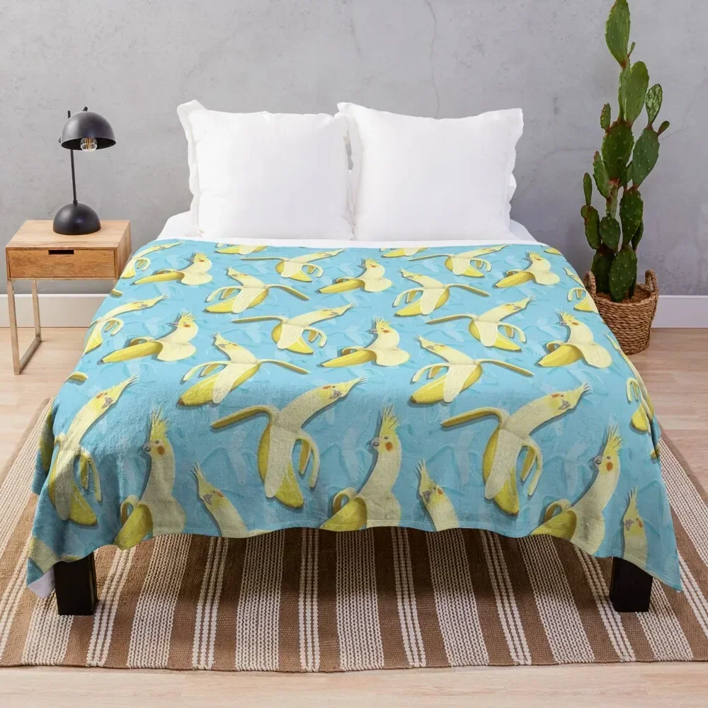 Bananaaaa! - Cockatiel Banana Pattern Throw Blanket Travel Plaid Blankets