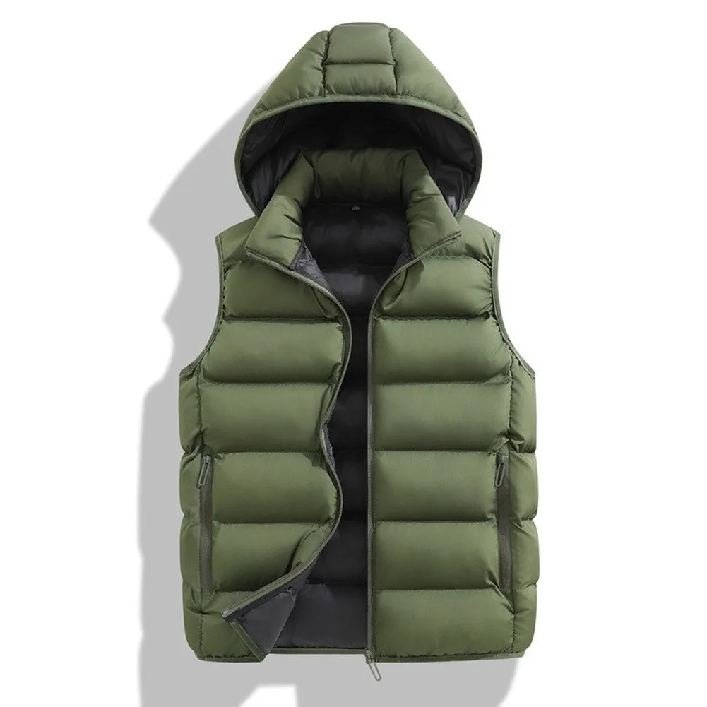 Men Autumn Winter New Hooded Sports Vests Men Loose Thick Keep Warm Outer Waistcoats Male Hooded Windproof Casual Vests