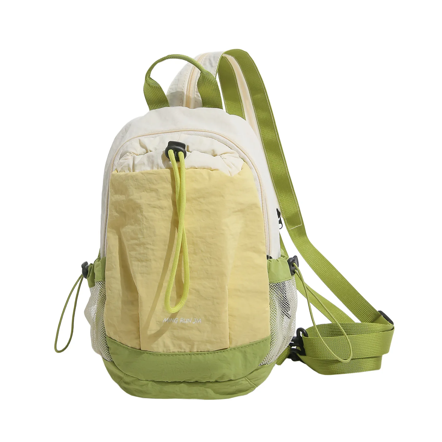 Men Women Convertible Backpack Sling Bag Casual Hiking Daypack Colorblock Rucksack with Drawstring Side Mesh Dual-use Chest Pack
