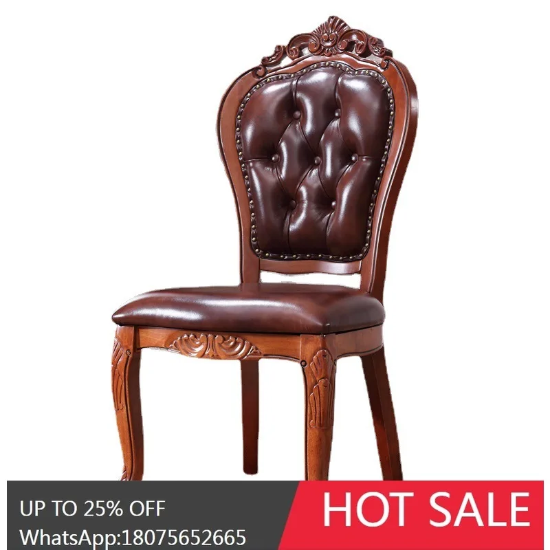 

HLZ European Style Solid Wood Dining Chair High-end Leather Chair Club Lounge Backrest Chair Armchair