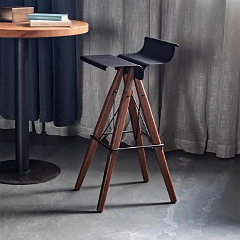 

Low Wood Bar Chair Industrial Retro Black Nordic Waterproof Minimalist Dining Chairs Reception Design Poltrona Alta Furniture