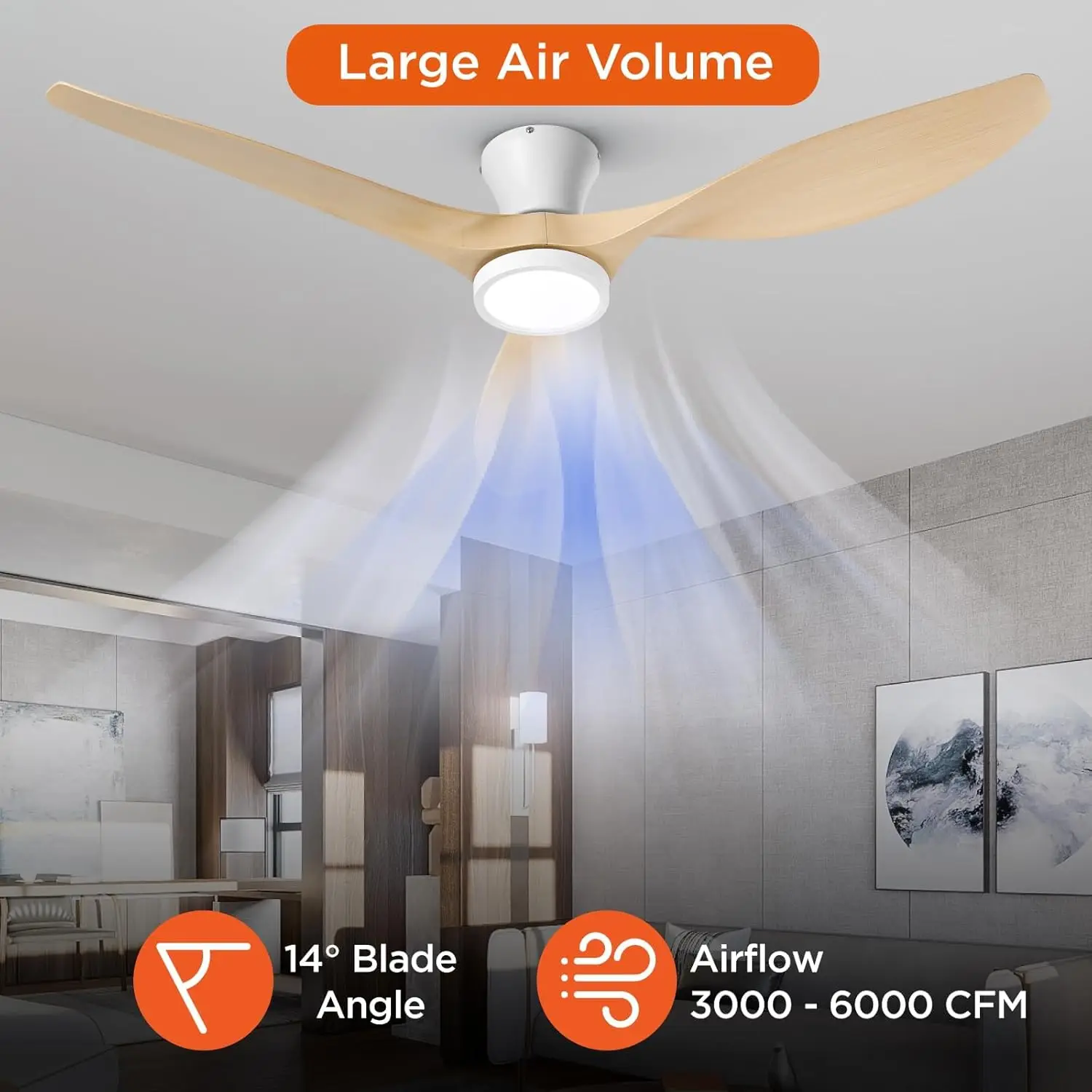 Taloya 52 Inch Ceiling Fans With Lights And Remote, Flush Mount Low Profile Ceiling Fan With Reversible Dc Motor For Bedroom