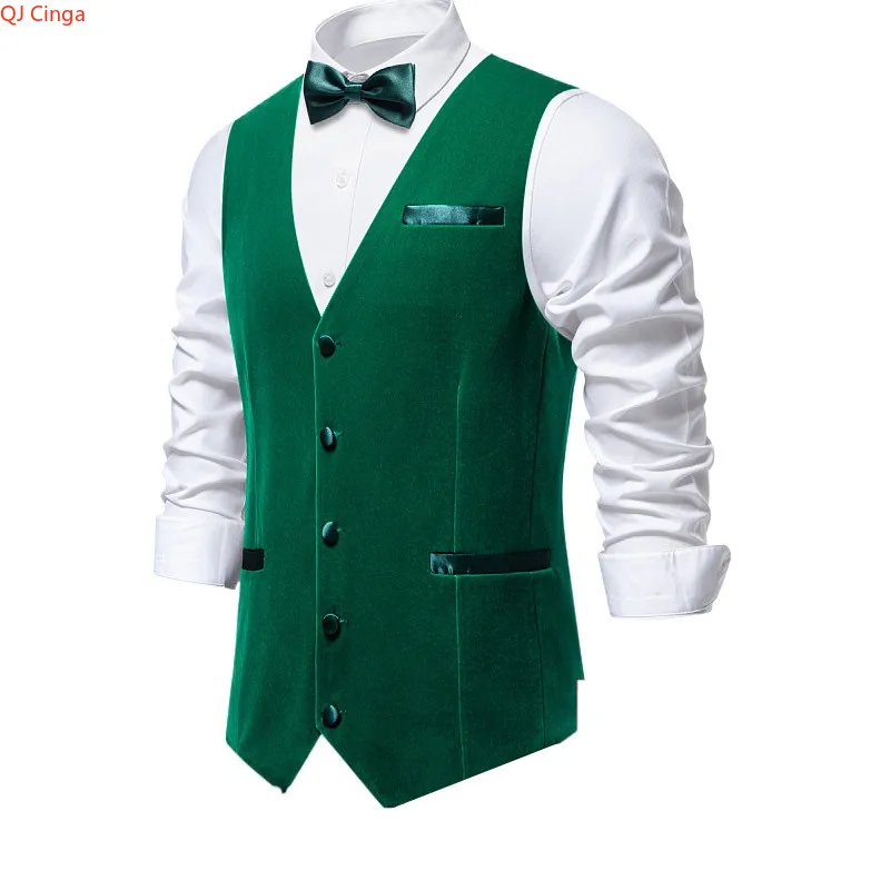 2026 Spring Men's Red Sleeveless Suit Vest, Blue Single-Breasted V-Neck Vest, Wedding/Party/Stage Performance Top Waistcoat.