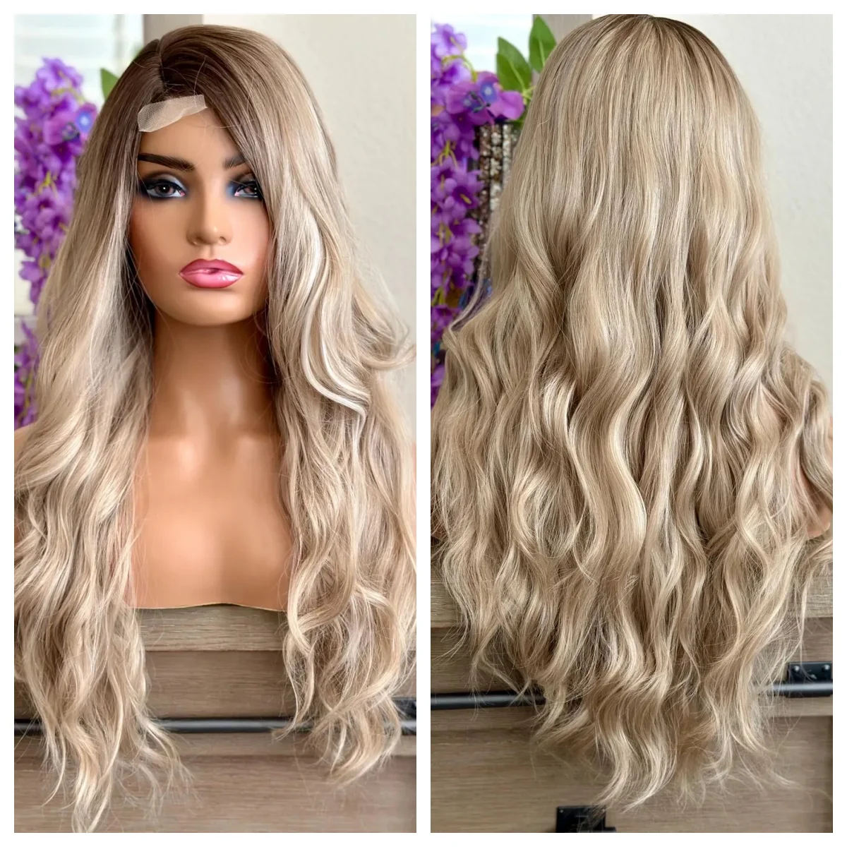 

Dark Roots Synthetic wig Ombre Brown Highlight Blonde Wigs Durable And High Quality Body Wave Wig For Women Cosplay Wig