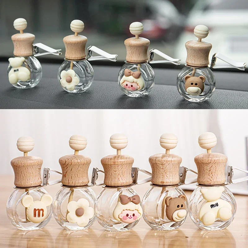 1pcs Car Fragrance Empty Glass Bottle Cute Air Freshener Bottle Perfume Clip Vent Outlet Aromatherapy Essential Oils Diffuser