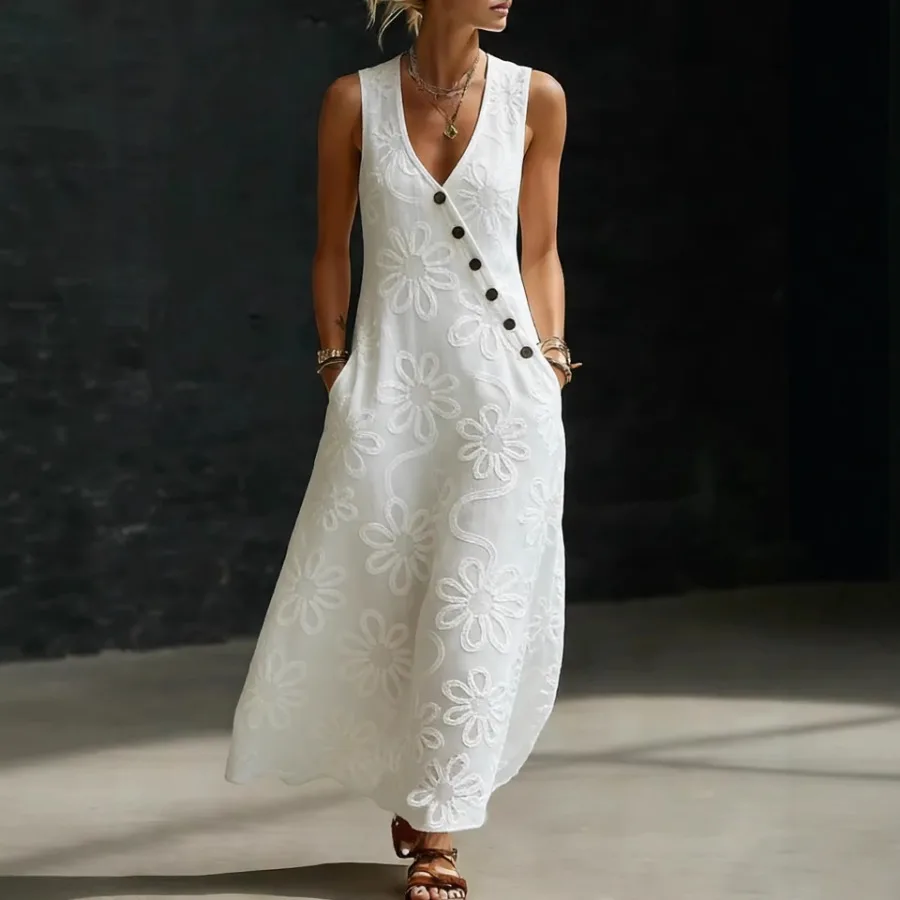 

【New style】2026 summer new French style embroidery V-neck sleeveless dress