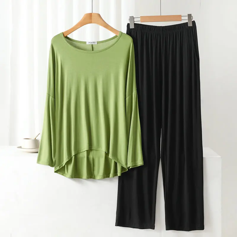 Ladies Night Wear Modal Long Sleeved Pajamas For Women Spring Autumn Home Suit Loose Trousers Two-Piece Set Pijamas Para Mujer