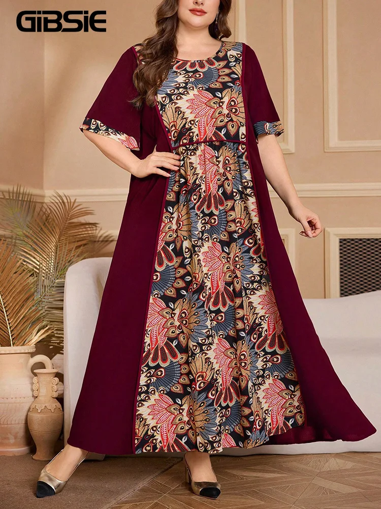 

Платье GIBSIE больших размеров с этническим принтом, свободного кроя А-силуэта, женское, летнее, новинка 2026 года, с круглым вырезом, коротким рукавом, повседневное, для отпуска, макси, длинное