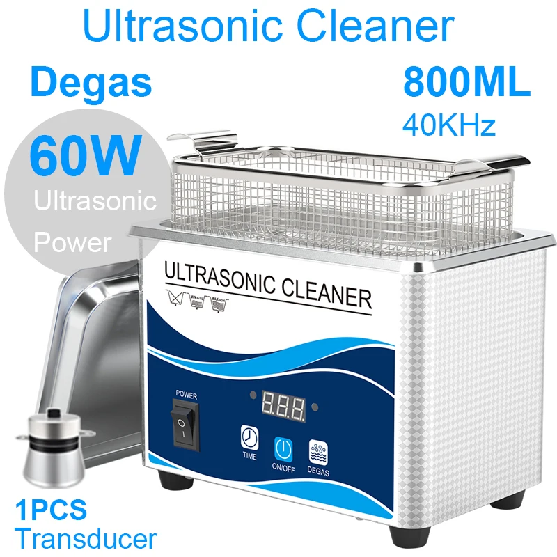 800ml Digital Ultrasonic Cleaner Sonicator Bath 60W 40Khz Degas Ultrasound Wave Cleaning Machine Glasses Jewelry Rust Oil Washer