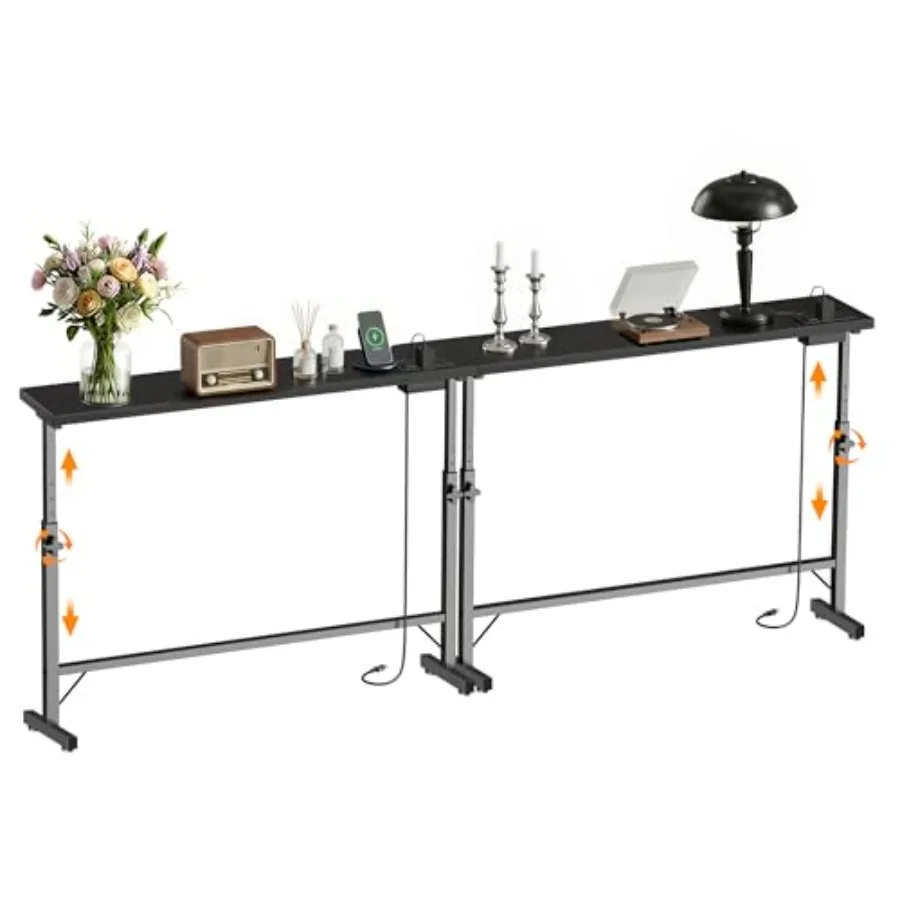 

Narrow Console Table Behind Couch 2 Pack 79" Long with Adjustable Height 23"-31" Sofa Table with 2 Power Outlets Entryway Table