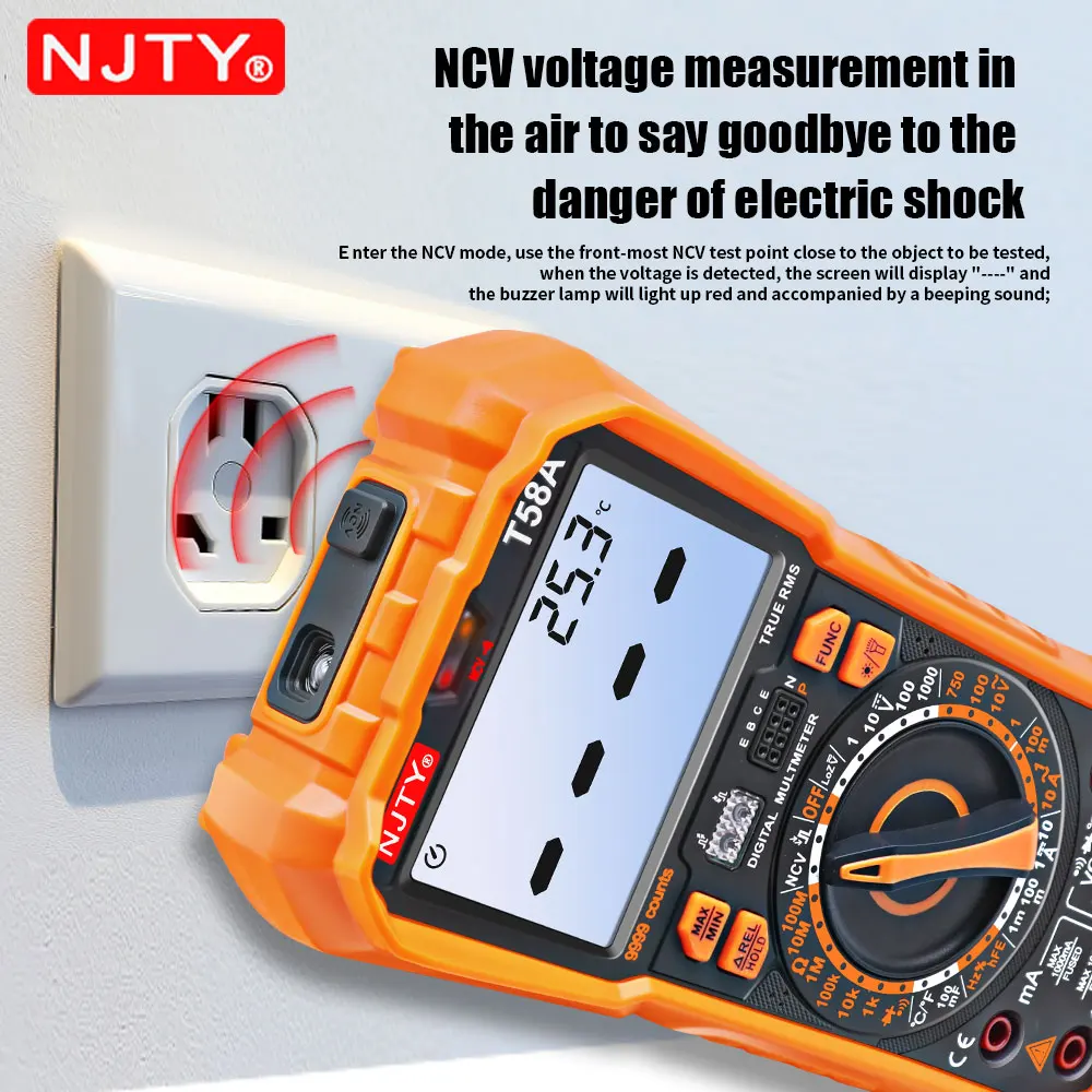Imagem -04 - Njty Multímetro Digital 9999 Contagens Testador de Corrente de Vazamento ac dc Capacitância 100mf Ferramentas Profissionais para Eletricista