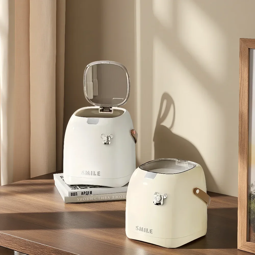 Beishan 2L Small Metal Trash Can Elegant Desktop Garbage Bin for Kitchen Compact Stainless Steel Waste Bin with Handle