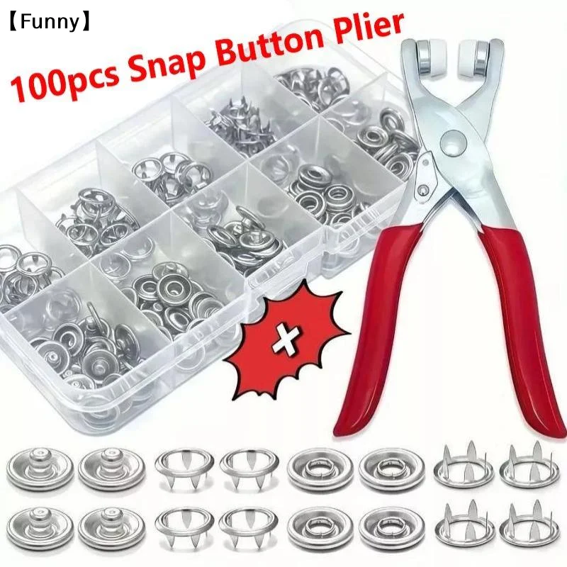 Applicator Pliers With 100 Metal Snap Buttons, Complete Kit For Clothing, Sewing And Crafts〔Funny〕