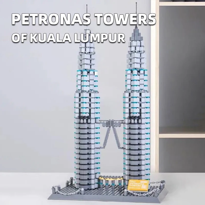 WG5213 Famous City Architecture Kuala Lumpur Petronas Twin Towers Building Blocks Children Assembled Bricks Toys Gift For Adults