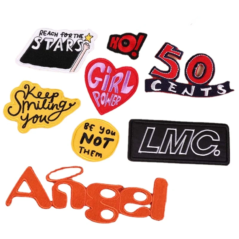 

50pcs/Lot Luxury Fun Embroidery Patch Letter Shirt Bag Clothing Decoration 50 Cents Angel Girl Power Star Strange Thing Applique