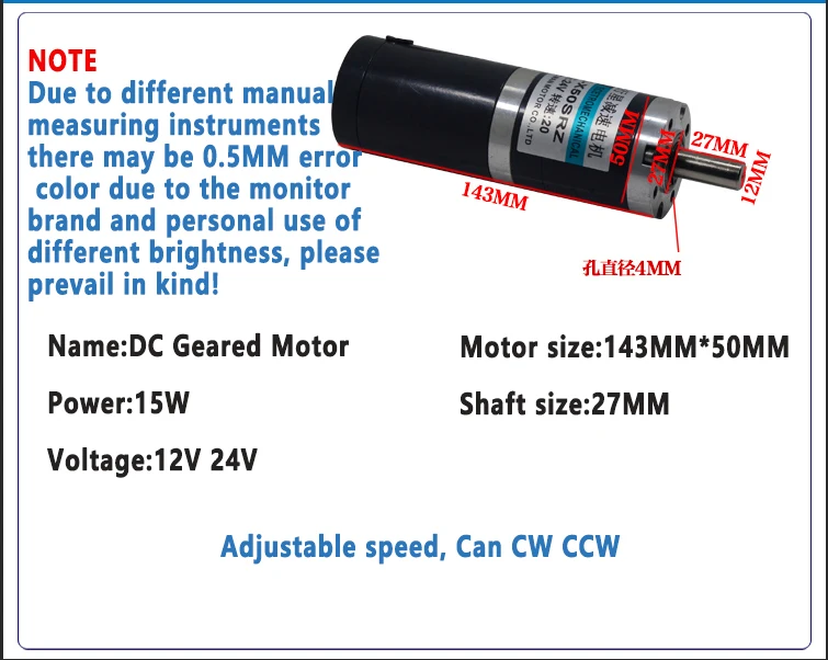 Imagem -03 - Motor Planetário da C.c. Torque Elevado Velocidade Ajustável X50srz 12v 24v 15w cw Ccw