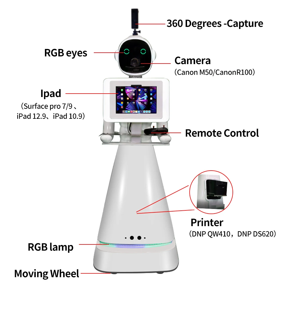 Wireless Remote-Controlled Robot Automated Camera Motion Control Movement Photo Booth Roamer Robot  Photo Booth Humanoid Robot