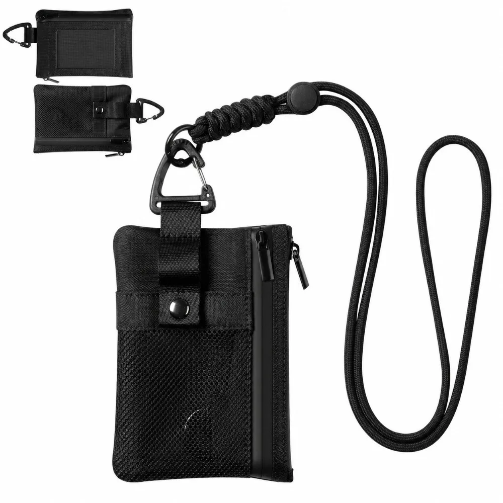Durable Nylon RFID Wallet RFID Blocking Zipper Card Holder with Lanyard Waterproof Lanyard Wallet Travel Trip