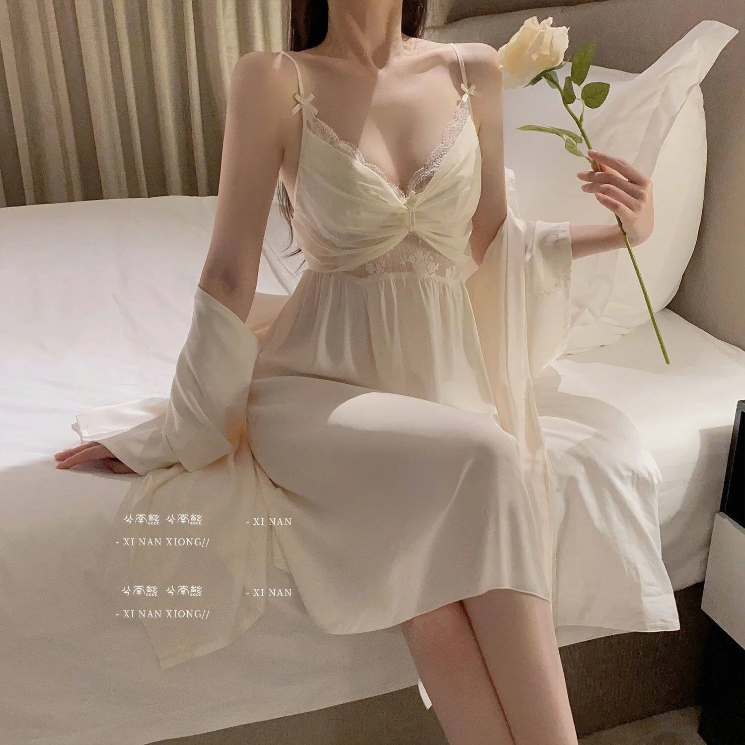 Women's Summer Ice Silk Sleepwear Thin Lace Sexy Spring Autumn Home Clothes Live Broadcast Delivery V-neck Sleeveless Casual2pcs