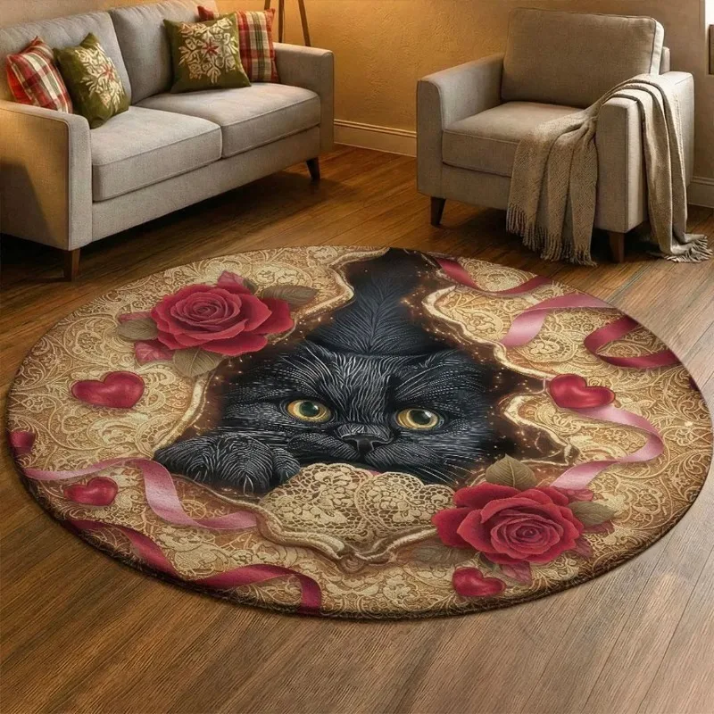 Orange Cat Pattern Carpet Visual 3D Carpet Cat Printed Decorative Door Mat Entrance Living Room Bedroom Rug Her Gift